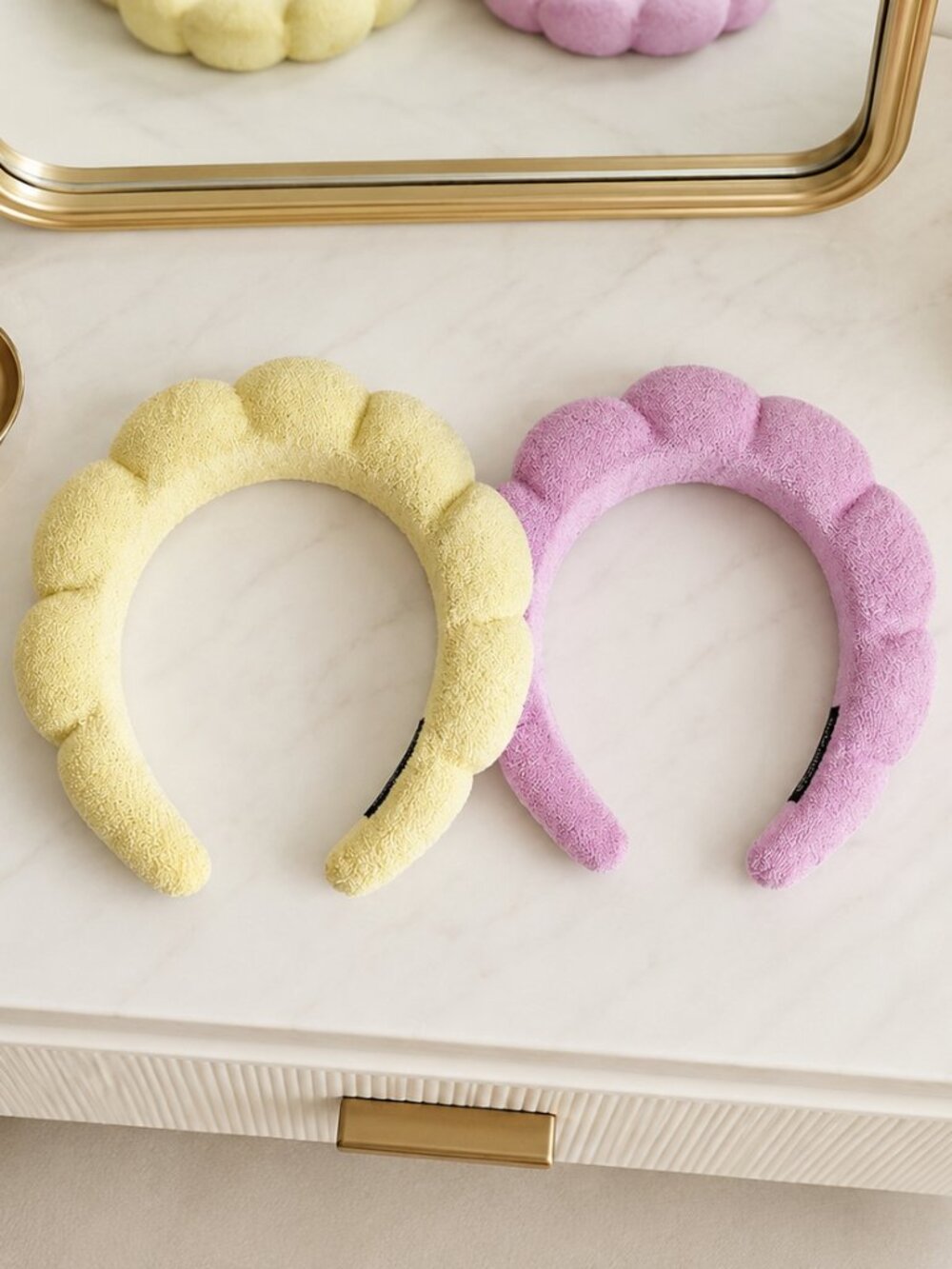2 Pack Puffy Spa Headbands Yellow Purple Terry Cloth Skincare‎ Makeup NEW